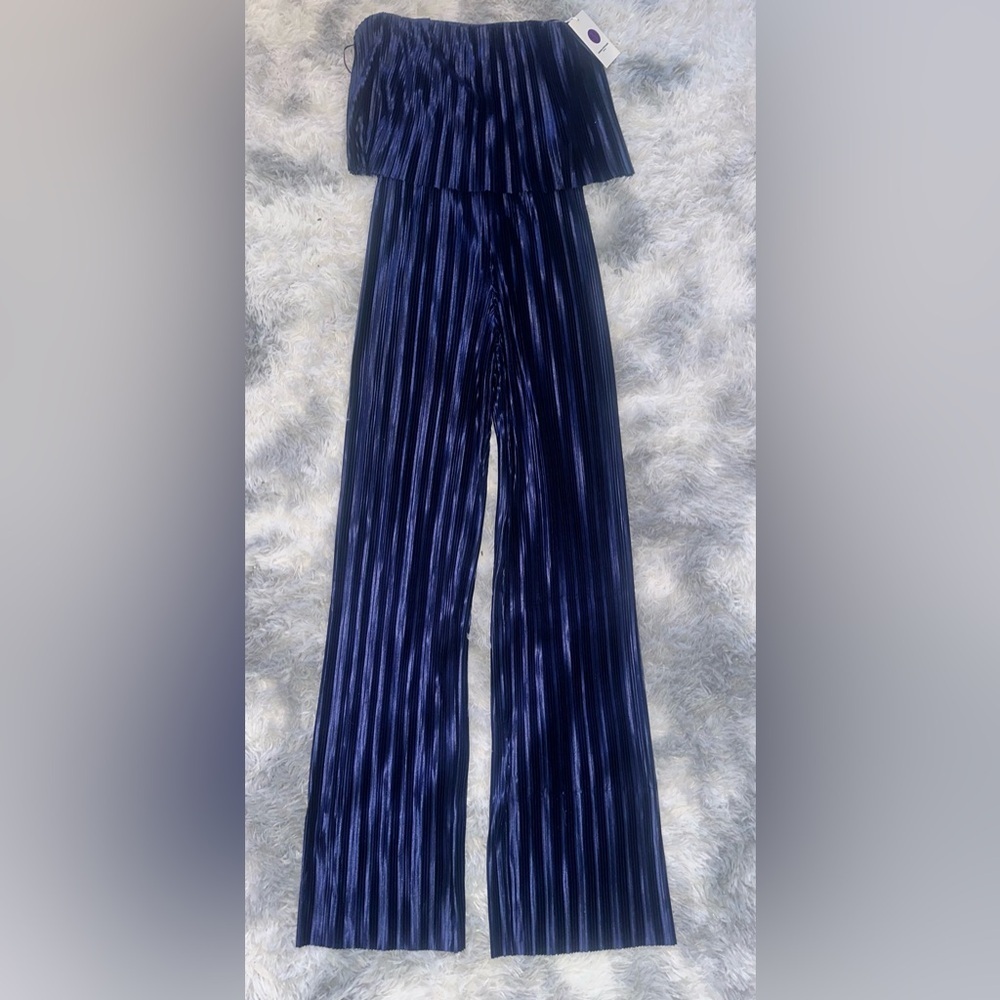 Amanda Uprichard Navy Pleated Jumpsuit Wide Flowy Leg - NWT XS